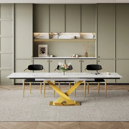 94.48 Modern Extendable Rectangular Sintered Stone Dining Table For 8 person