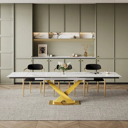 94.48 Modern Extendable Rectangular Sintered Stone Dining Table For 8 person