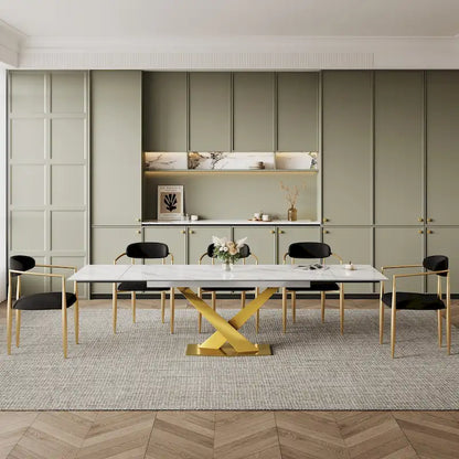 94.48 Modern Extendable Rectangular Sintered Stone Dining Table For 8 person