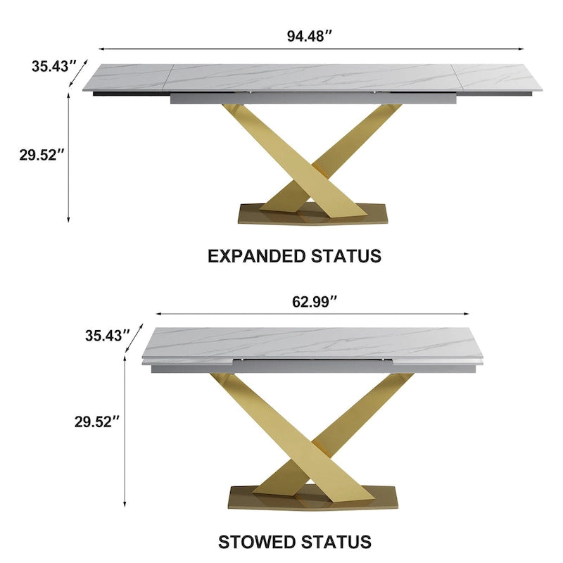 94.48 Modern Extendable Rectangular Sintered Stone Dining Table For 8 person