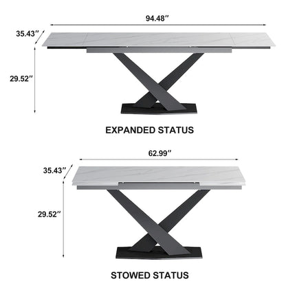 94.48 Modern Extendable Rectangular Sintered Stone Dining Table For 8 person