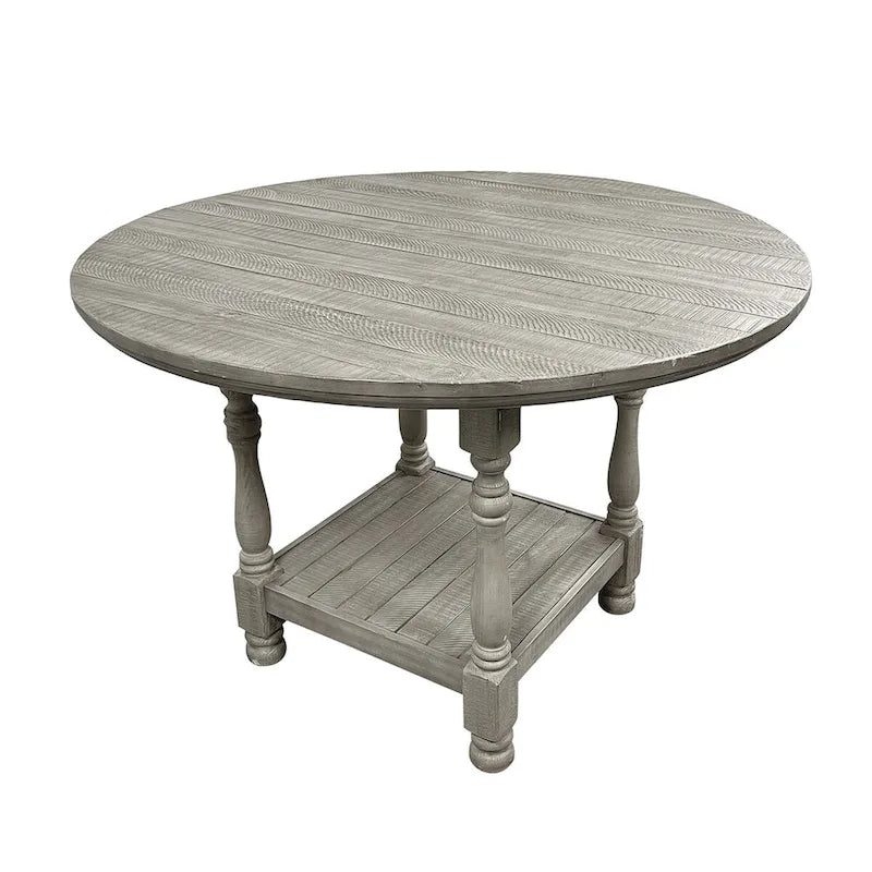 Round Wooden Counter Height Table with 1 Shelf in Light Grey - Light Grey
