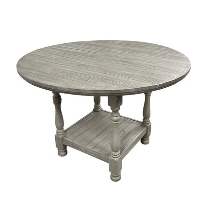 Round Wooden Counter Height Table with 1 Shelf in Light Grey - Light Grey