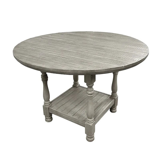 Round Wooden Counter Height Table with 1 Shelf in Light Grey - Light Grey