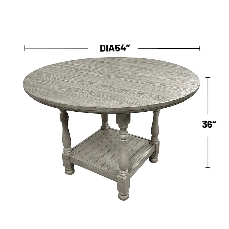Round Wooden Counter Height Table with 1 Shelf in Light Grey - Light Grey