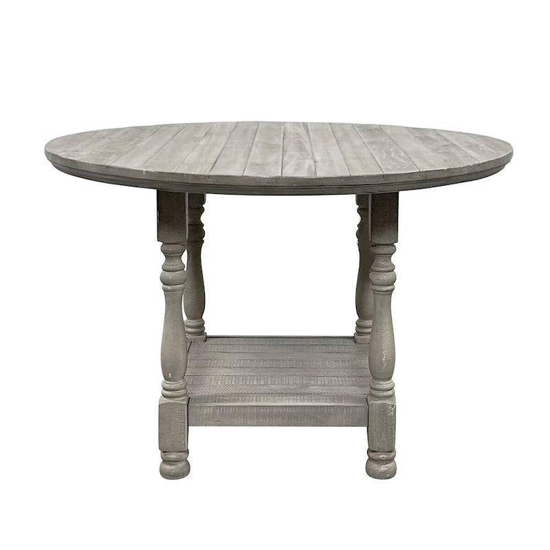 Round Wooden Counter Height Table with 1 Shelf in Light Grey - Light Grey