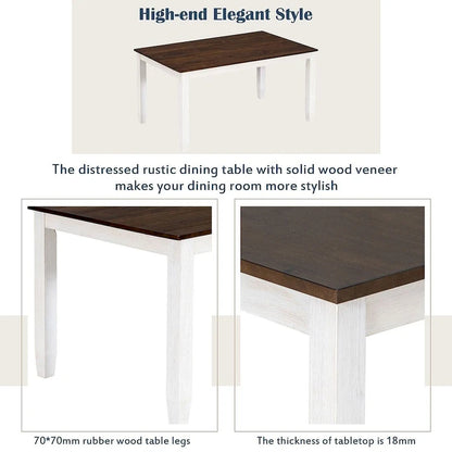 60 Farmhouse Rectangular Dining Table with 4 Upholstered Chairs and Bench
