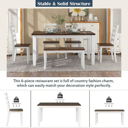 60 Farmhouse Rectangular Dining Table with 4 Upholstered Chairs and Bench