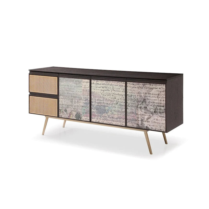 Modrest Phelan Modern Smoked Ash & Brass Buffet