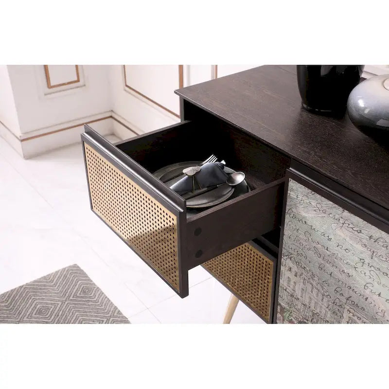 Modrest Phelan Modern Smoked Ash & Brass Buffet