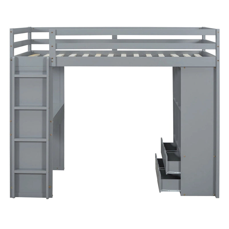 Merax Loft Bed with large shelves, writing desk and LED Light