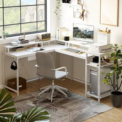 68 Home Office Desk with File Drawer & Power Outlet, LED Lights