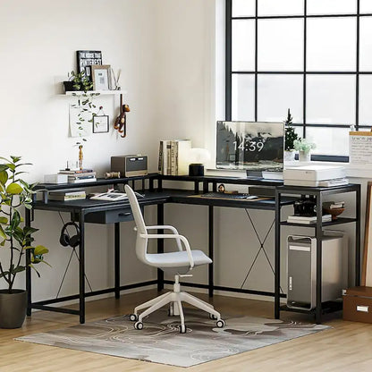 68 Home Office Desk with File Drawer & Power Outlet, LED Lights