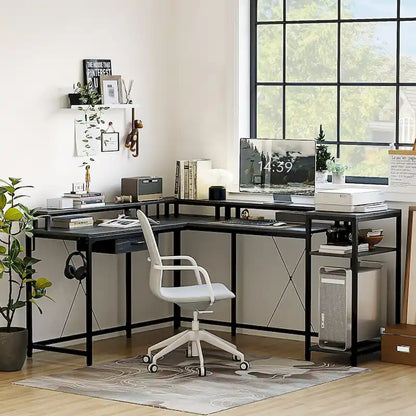68 Home Office Desk with File Drawer & Power Outlet, LED Lights
