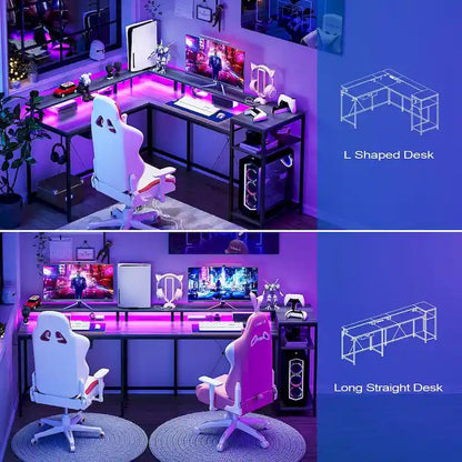 68 Home Office Desk with File Drawer & Power Outlet, LED Lights