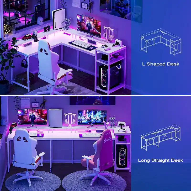 68 Home Office Desk with File Drawer & Power Outlet, LED Lights