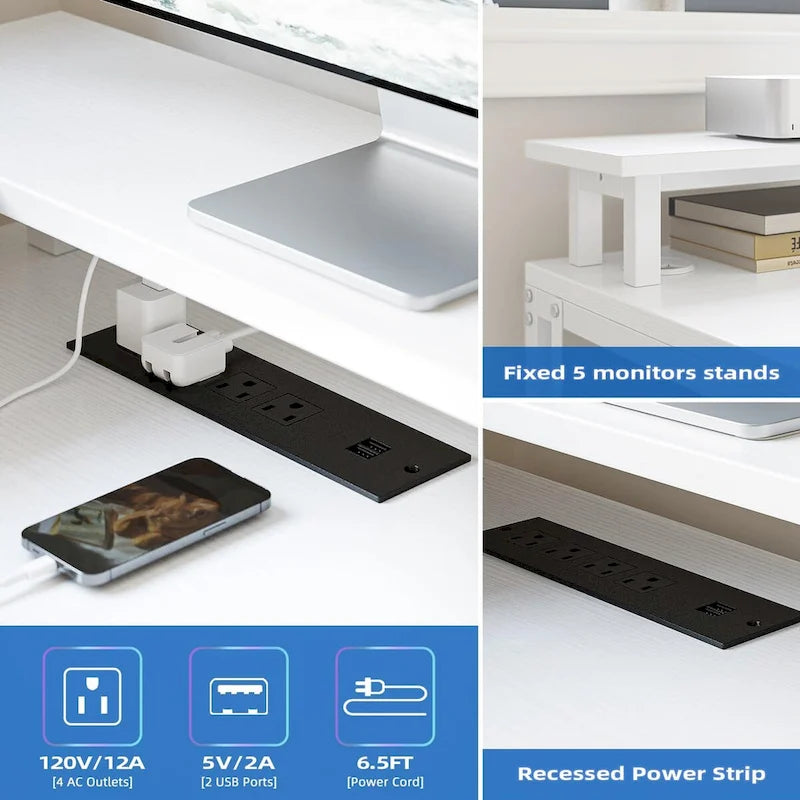 68 Home Office Desk with File Drawer & Power Outlet, LED Lights
