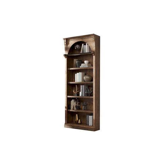 Traditional 8' Tall Wood Bookcase, Storage Organizer, Display Shelf, Fully Assembled, Brown - Single Bookcase