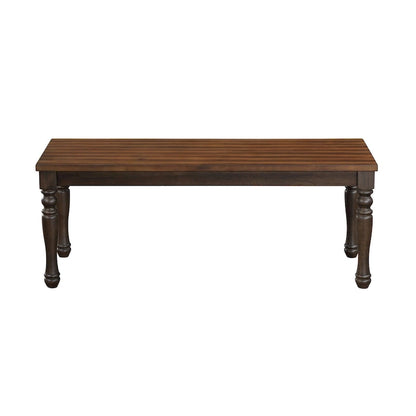 May 48 Inch Two Tone Dining Bench, Turned Legs, Rich Brown Wood Finish