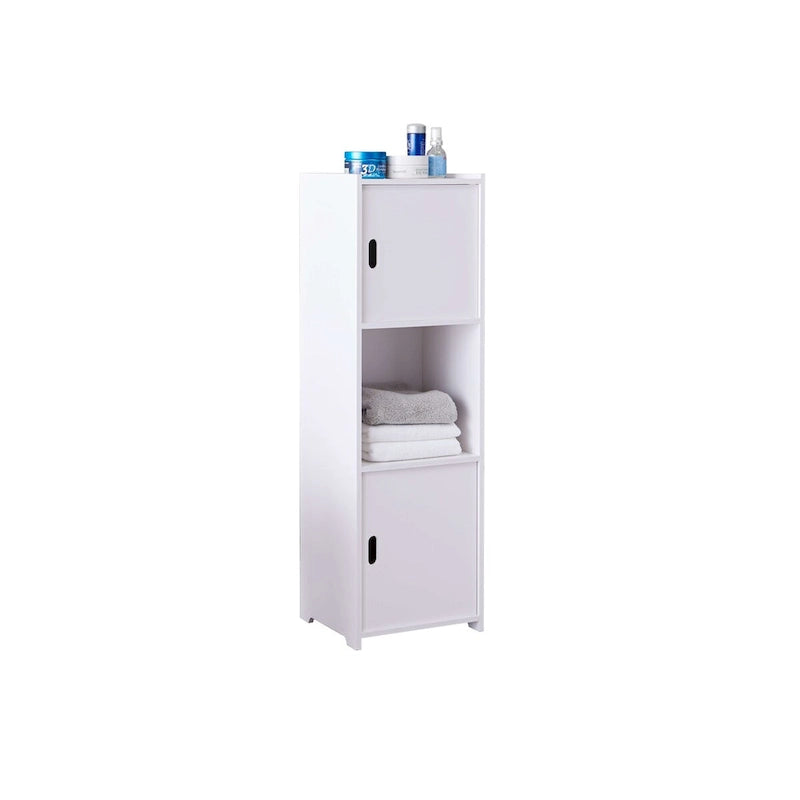 Bathroom Floor Storage Cabinet, Open Shelve with Doors, White