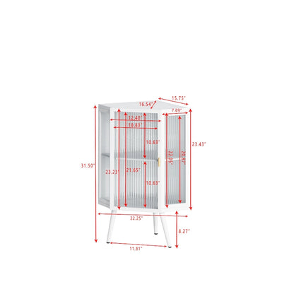 Floor Coner Cabinet, 3 Tiers with Tempered Glass Doors and Storage Shelves