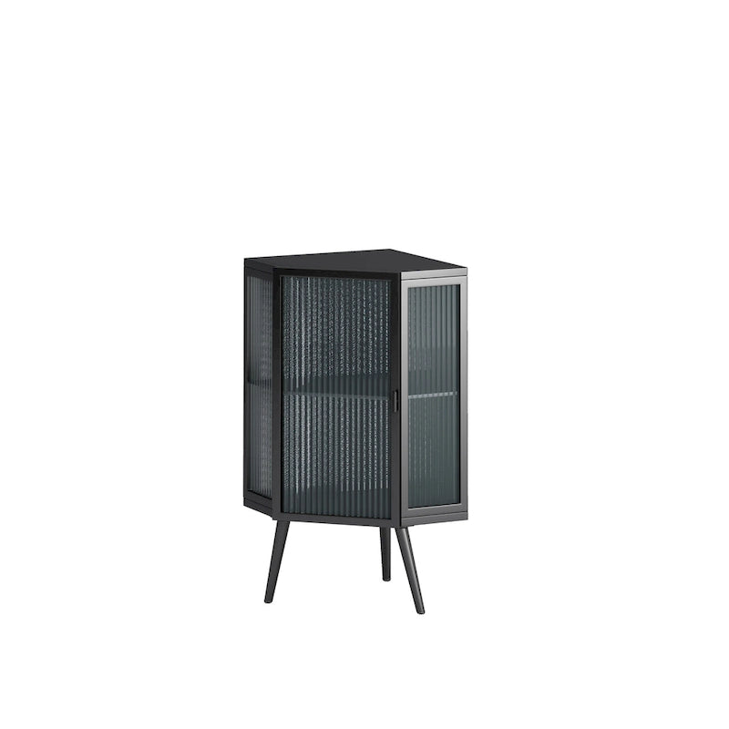 Floor Coner Cabinet, 3 Tiers with Tempered Glass Doors and Storage Shelves