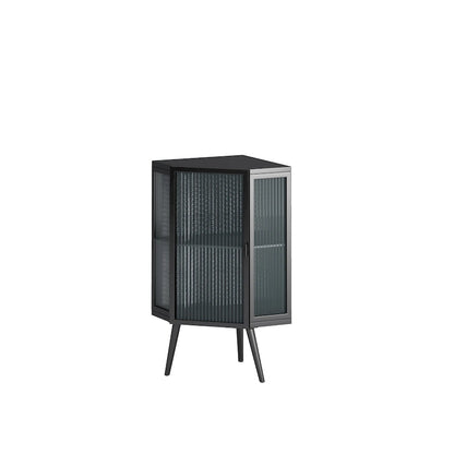 Floor Coner Cabinet, 3 Tiers with Tempered Glass Doors and Storage Shelves