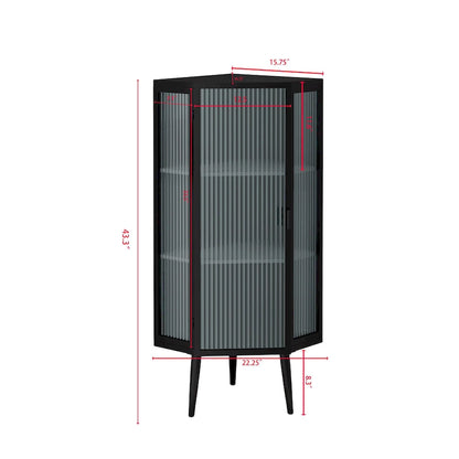 Floor Coner Cabinet, 3 Tiers with Tempered Glass Doors and Storage Shelves