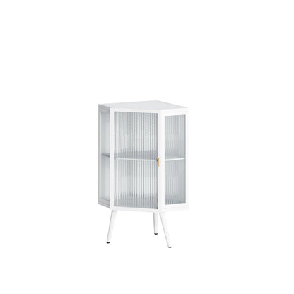 Floor Coner Cabinet, 3 Tiers with Tempered Glass Doors and Storage Shelves