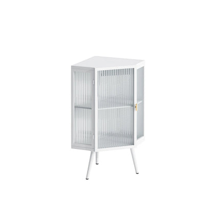 Floor Coner Cabinet, 3 Tiers with Tempered Glass Doors and Storage Shelves