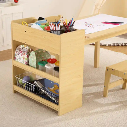 Kids Art Table with 2 Chairs, Activity Desk with Storage Shelves