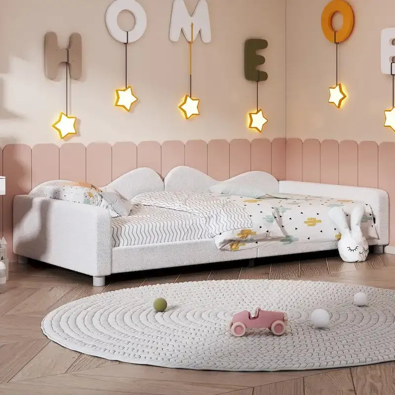 Twin size Upholstered Daybed with Cloud-Shaped Backrest