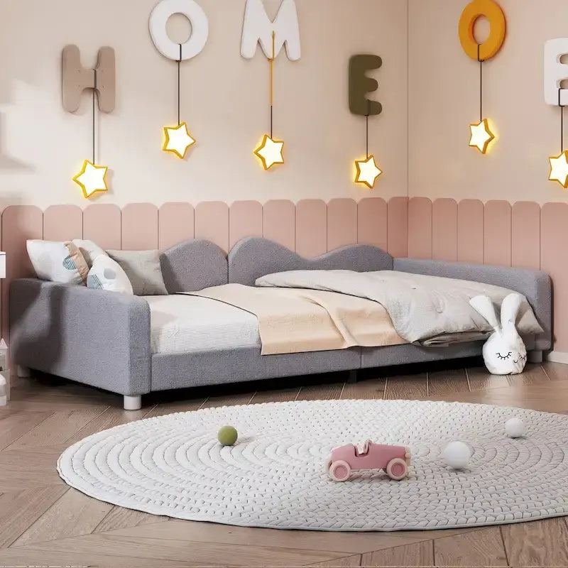 Twin size Upholstered Daybed with Cloud-Shaped Backrest