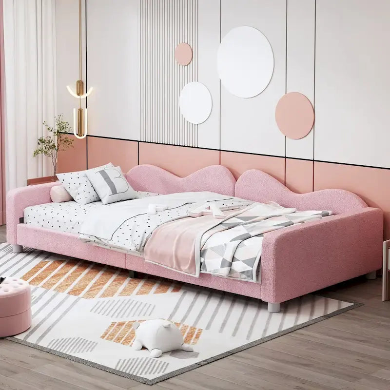 Twin size Upholstered Daybed with Cloud-Shaped Backrest