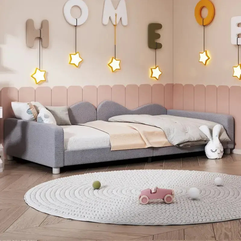 Twin size Upholstered Daybed with Cloud-Shaped Backrest