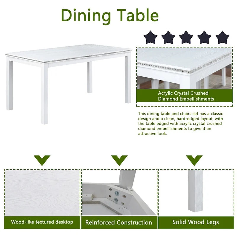 Wooden Dining Rectangular Table with Bench and 4 Chairs