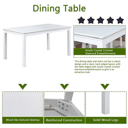 Wooden Dining Rectangular Table with Bench and 4 Chairs