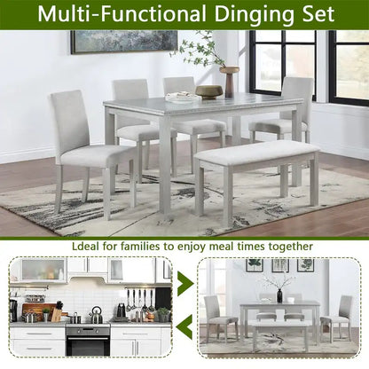 Wooden Dining Rectangular Table with Bench and 4 Chairs