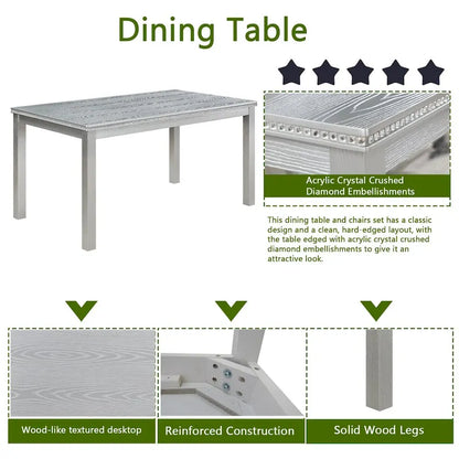 Wooden Dining Rectangular Table with Bench and 4 Chairs