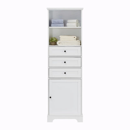Tall Storage Cabinet with 3 Drawers and Adjustable Shelves for Bathroom