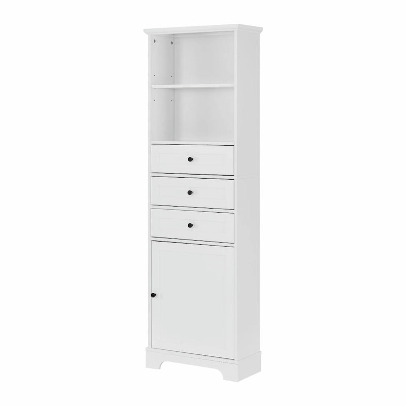 Tall Storage Cabinet with 3 Drawers and Adjustable Shelves for Bathroom