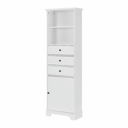 Tall Storage Cabinet with 3 Drawers and Adjustable Shelves for Bathroom