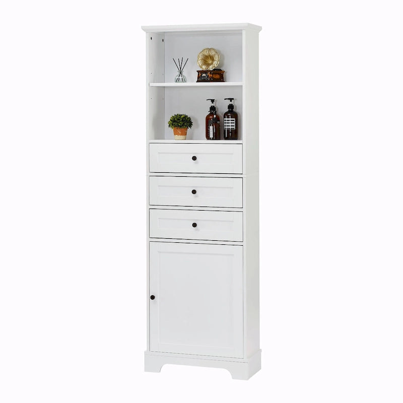 Tall Storage Cabinet with 3 Drawers and Adjustable Shelves for Bathroom