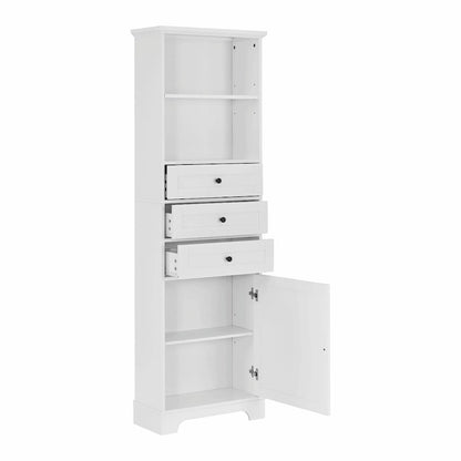 Tall Storage Cabinet with 3 Drawers and Adjustable Shelves for Bathroom