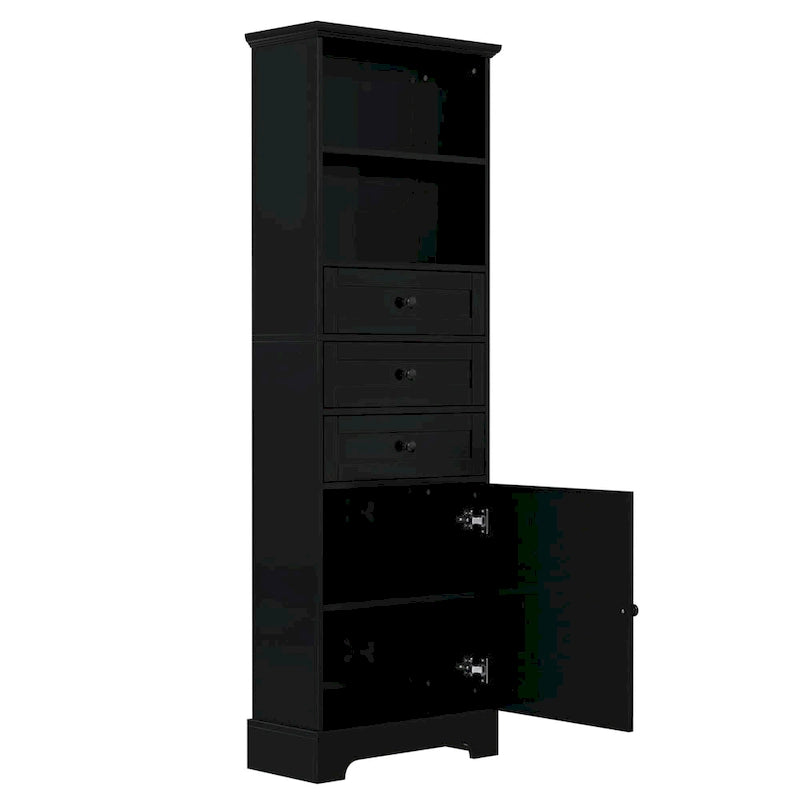 Tall Storage Cabinet with 3 Drawers and Adjustable Shelves for Bathroom