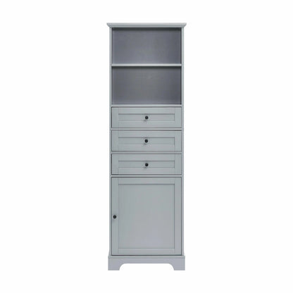 Tall Storage Cabinet with 3 Drawers and Adjustable Shelves for Bathroom