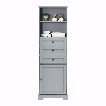 Tall Storage Cabinet with 3 Drawers and Adjustable Shelves for Bathroom