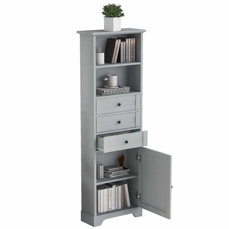 Tall Storage Cabinet with 3 Drawers and Adjustable Shelves for Bathroom