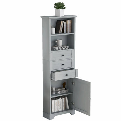 Tall Storage Cabinet with 3 Drawers and Adjustable Shelves for Bathroom