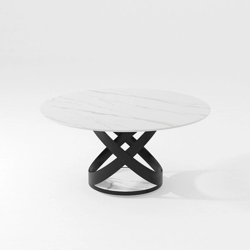 Modern Dining Table Sets, Round Glossy Sintered Stone Dining Table with Dining Chairs